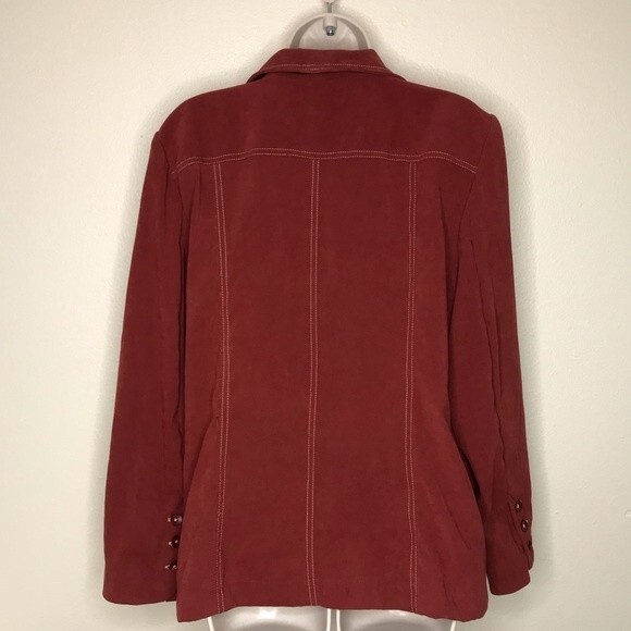 Studio I Retro Style Contrast Stitch Wide Lapel Rust Jacket Pockets Women 16 - Picture 5 of 13